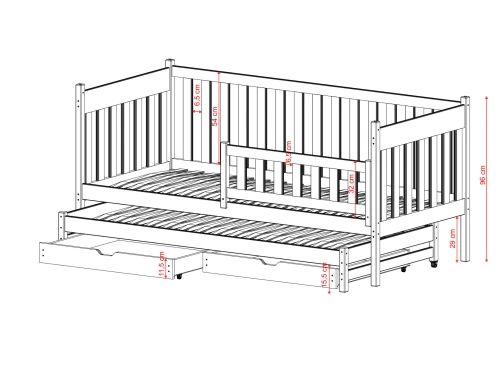 KAJA 90x190 Weiß Kinderbett mit Ausziehbett Lano Möbel