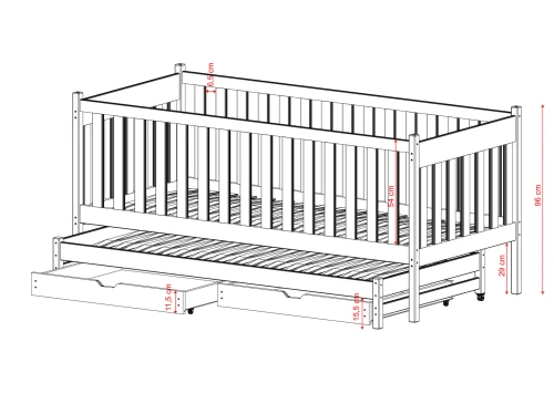 KAJA 90x200 Kiefer Kinderbett mit Ausziehbett Lano Möbel
