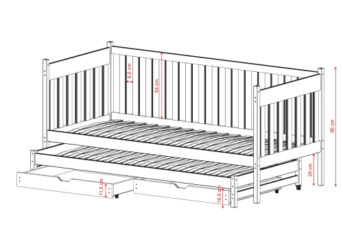 KAJA 90x200 Kiefer Kinderbett mit Ausziehbett Lano Möbel