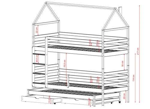 DALIA 90x180 Weiß Etagenbett Hausbett Lano Möbel