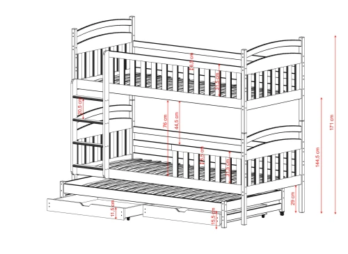 VIKI 90x200 Hellgrau Etagenbett Lano Möbel
