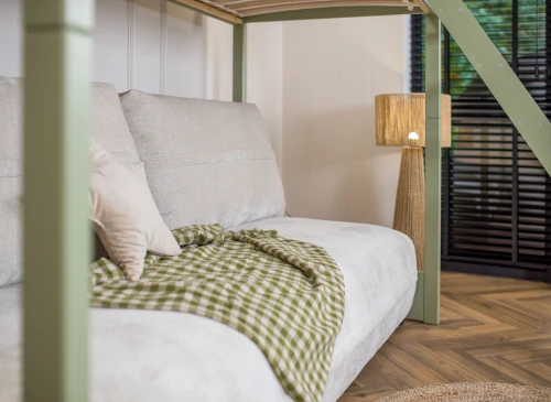 SAVIO 90x200/140x200 Olivgrün Etagenbett mit ausziehbarem Sofa beige Stoff  perfect harmony 02 Lano Möbel