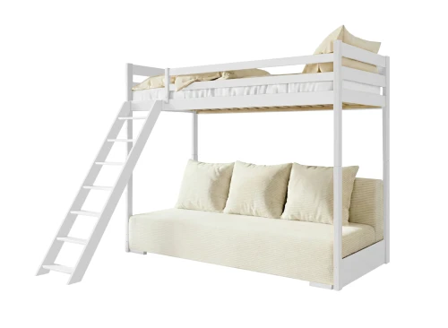 SOFINO 90x200/140x200 beyaz loft yatak, açılır kanepeli, bej poso 38 kumaş Lano Meble