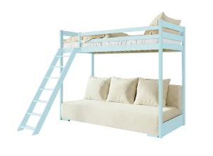 SOFINO 90x200/140x200 Blau Etagenbett mit ausziehbarem Sofa beige Stoff Poso 38 Lano Möbel