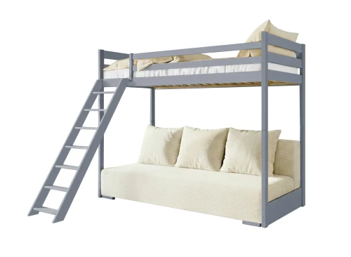 SOFINO 90x200/140x200 Küllü Gri Ranzalı Yatak, Bej Poso 38 Kumaş Açılır Kanepeli - Lano Meble
