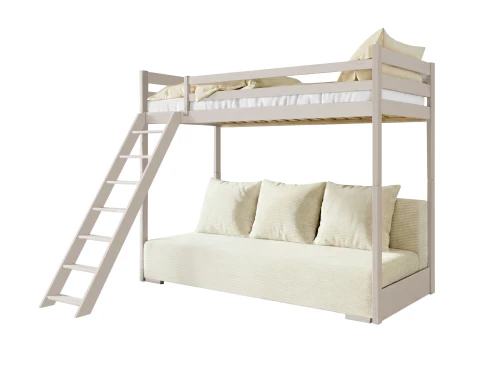 SOFINO 90x200/140x200 Kaschmir Hochbett mit ausziehbarem Sofa Stoff Beige Poso 38 Lano Möbel