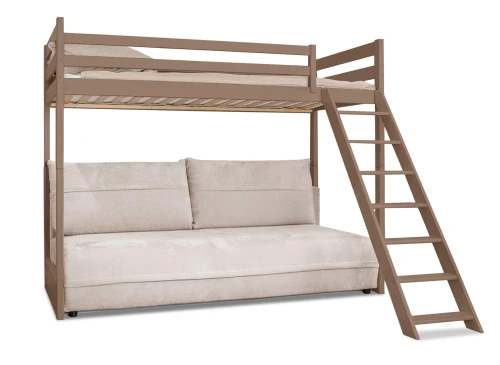 SAVIO 90x200/140x200 Sütlü Çikolata Kanepe Fonksiyonlu Ranza Bej Kumaş Perfect Harmony 02 Lano Mobilya