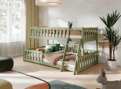 NICE 90x200/120x200 Olivgrün Etagenbett mit breiter Liegefläche Lano Möbel