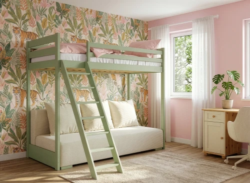 SOFINO 90x200/140x200 Olivgrün Hochbett mit ausziehbarem Sofa Stoff Beige Poso 38 Lano Möbel