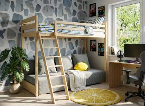 SOFINO 90x200/140x200 Kiefer Etagenbett mit ausziehbarem Sofa grauer Stoff Zoom 15 Sage Lano Möbel