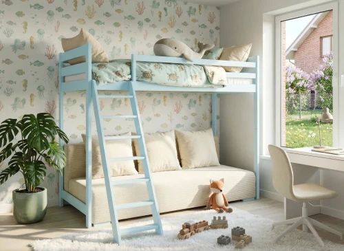 SOFINO 90x200/140x200 Blau Etagenbett mit ausziehbarem Sofa beige Stoff Poso 38 Lano Möbel