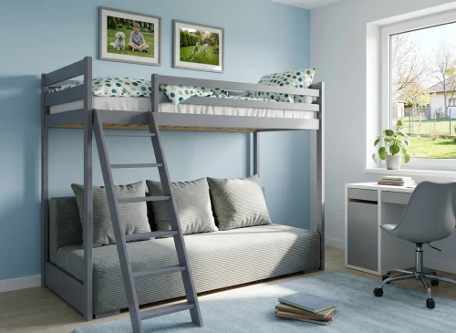 SOFINO 90x200/140x200 Graphit Etagenbett mit ausziehbarem Sofa grauer Stoff Zoom 15 Sage Lano Möbel