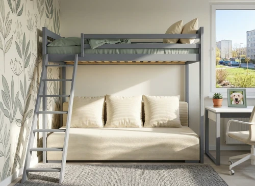 SOFINO 90x200/140x200 Graphit Etagenbett mit ausziehbarem Sofa beige Stoff Poso 38 Lano Möbel