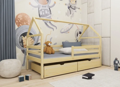 ARON 80x160 Cilasız Ahşap Çocuk Tek Kişilik Yatak Ev Tipi Yatak Lano Mobilya
