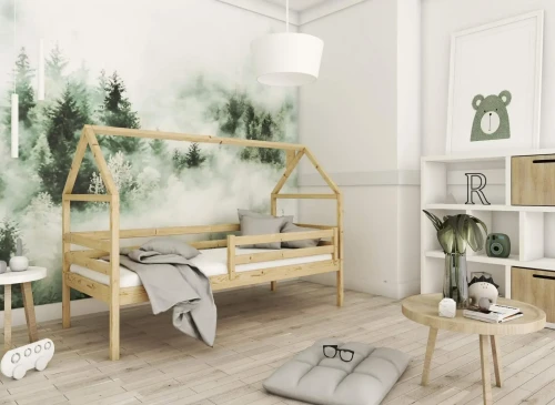 ARON 80x160 Cilasız Ahşap Çocuk Tek Kişilik Yatak Ev Tipi Yatak Lano Mobilya