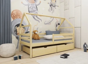 ARON 90x200 Unlackiertes Holz Einzelbett für Kinder Hausbett Lano Möbel