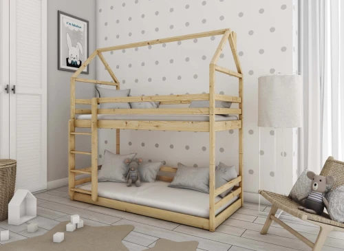 AXEL 90x180 Boyasız Ahşap Ranza Ev Tipi Yatak - Lano Meble