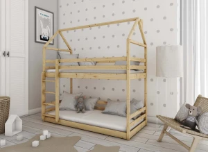 AXEL 90x190 Boyasız Ahşap Ranza Ev Tipi Yatak Lano Meble