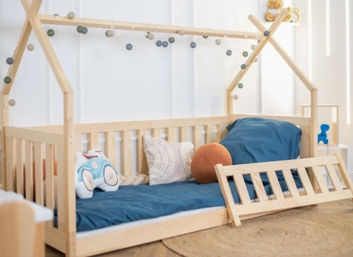 BOGUŚ 80x200 Boyasız Ahşap Montessori Çocuk Yer Yatağı Tipi Lano Mobilya