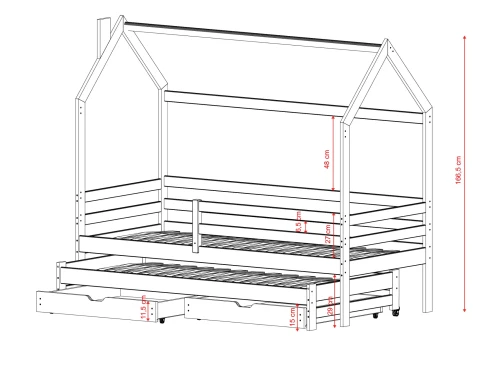 DANEK 80x170 Boyasız Ahşap Yavrulu Ev Tipi Yatak | Lano Meble