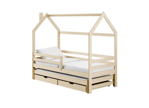DANEK 90x190 Boyasız Ahşap Yavrulu Ev Tipi Çocuk Yatağı | Lano Mobilya