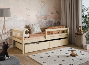 EDI 90x190 Boyasız Ahşap Çocuk Tek Kişilik Yatak Lano Meble
