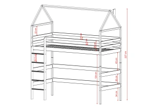 GLORIA 90x180 Boyasız Ahşap Çocuk Tek Kişilik Loft Yatak Lano Meble
