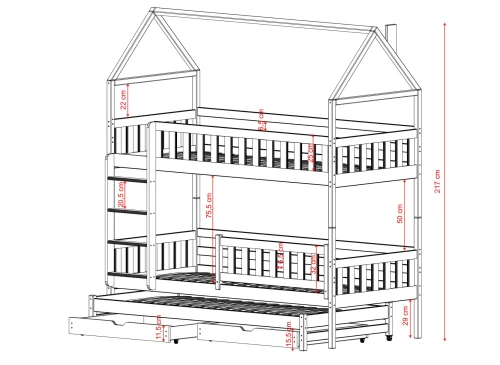 IGA 90x190 Cilalanmamış Ahşap Ranza Ev Yatak Lano Mobilya