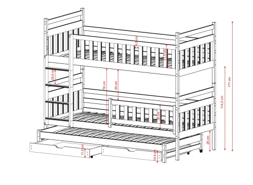 KLARA 80x170 Cilalanmamış Ahşap Ranza Lano Meble