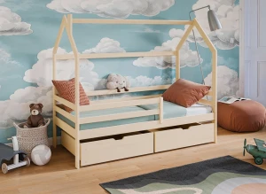 LILA 80x190 Boyasız Ahşap Çocuk Tek Kişilik Yatak Ev Yatak Lano Meble