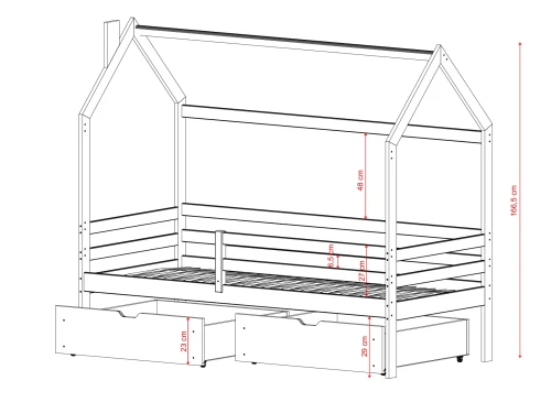 LILA 90x200 Boyasız Ahşap Çocuk Tek Kişilik Ev Yatak - Lano Mobilya