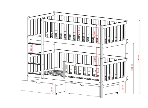 MICHALINA 80x200 Boyasız Ahşap Ranza Lano Meble