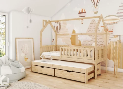 MONKEY 90x190 Cilasız Ahşap Yavrulu Ev Karyola Lano Mobilya