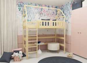 OTYLIA 80x200 Boyasız Ahşap Çocuk Tek Kişilik Loft Yatak Lano Meble