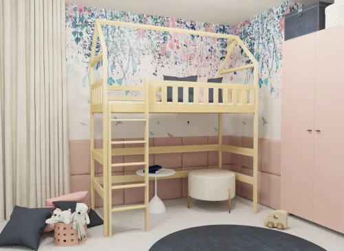 OTYLIA 80x200 Boyasız Ahşap Çocuk Tek Kişilik Loft Yatak Lano Meble
