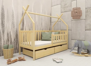 SIMBA 80x160 Boyasız Ahşap Tek Kişilik Çocuk Tipi Yatağı | Lano Meble