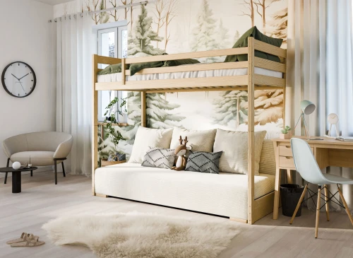 SOFINO 90x200/140x200 Boyasız Ahşap Ranza, Açılır Kanepeli, Bej Poso 38 Kumaş, Lano Meble