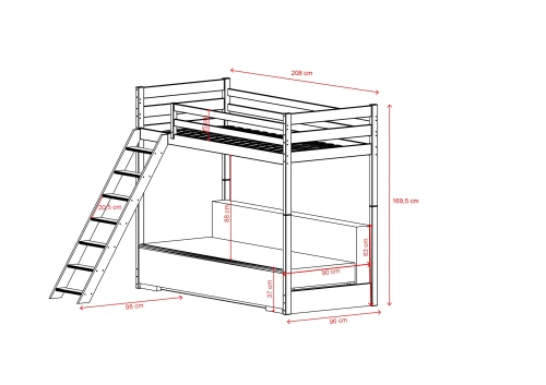 SOFINO 90x200/140x200 Boyasız Ahşap Ranza, Açılır Kanepeli, Gri Kumaş Zoom 15 Sage Lano Mobilya