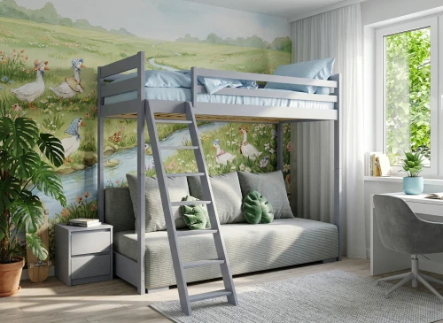 SOFINO 90x200/140x200 Hellgrau Etagenbett mit ausziehbarem Sofa grauer Stoff Zoom 15 Sage Lano Möbel