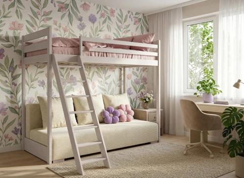 SOFINO 90x200/140x200 Kaschmir Hochbett mit ausziehbarem Sofa Stoff Beige Poso 38 Lano Möbel