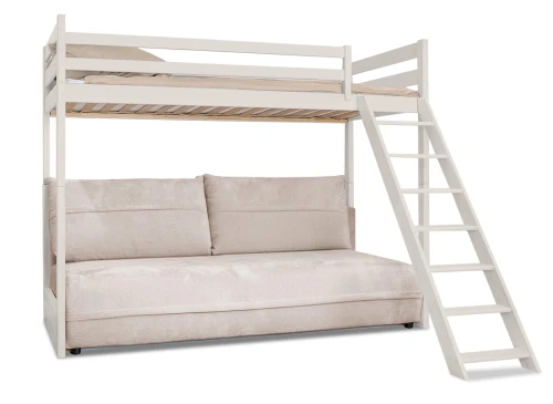 SAVIO 90x200/140x200 Pamuk Beyazı Ranzalı Yatak, Açılır Kanepeli, Perfect Harmony 02 Kumaş - Lano Möbel