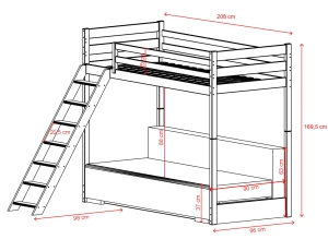 SOFINO 90x200/140x200  Baumwolle Etagenbett mit ausziehbarem Sofa grauer Stoff Zoom 15 Sage Lano Möbel