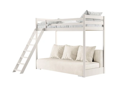 SOFINO 90x200/140x200 Pamuk Beyazı Ranza, Açılır Kanepeli - Açık Gri Zoom Dove 19 Kumaş | Lano Möbel