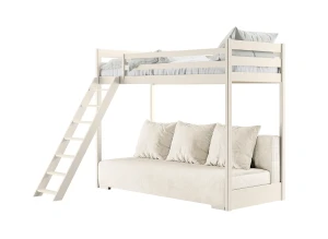 SOFINO 90x200/140x200 Baumwolle Etagenbett mit ausziehbarem Sofa beige Stoff Poso 38 Lano Möbel