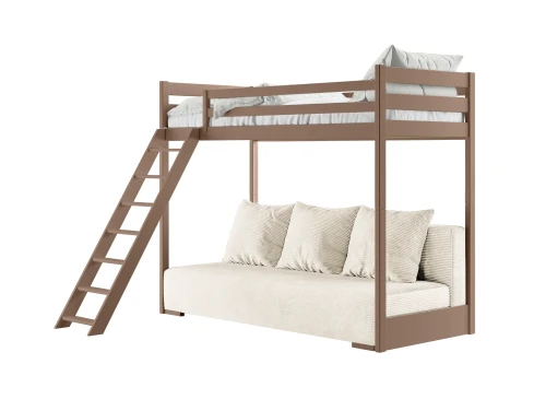 SOFINO 90x200/140x200 Milchschokolade Etagenbett mit ausziehbarem Sofa beige Stoff Poso 38 Lano Möbel