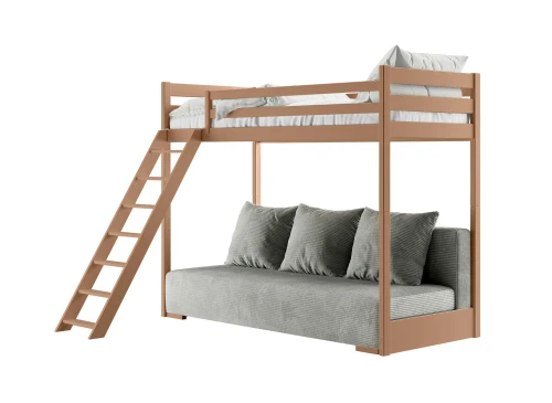 SOFINO 90x200/140x200 Tarçın Ranza, Gri Kumaş Zoom 15 Sage Açılır Kanepeli - Lano Mobilya