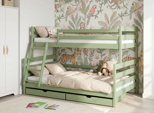 FAMI 90x200/120x200 Zeytin Yeşili Geniş Alt Katlı Ranza - Lano Möbel