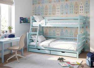 FAMI 90x200/120x200 Blau Etagenbett mit breiter Liegefläche Lano Möbel