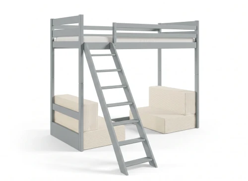 SOFENA 90x200 Hellgrau Etagenbett mit modularem Sofa beige Stoff Poso 38 Lano Möbel