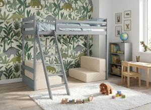 SOFENA 90x200 Hellgrau Etagenbett mit modularem Sofa beige Stoff Poso 38 Lano Möbel
